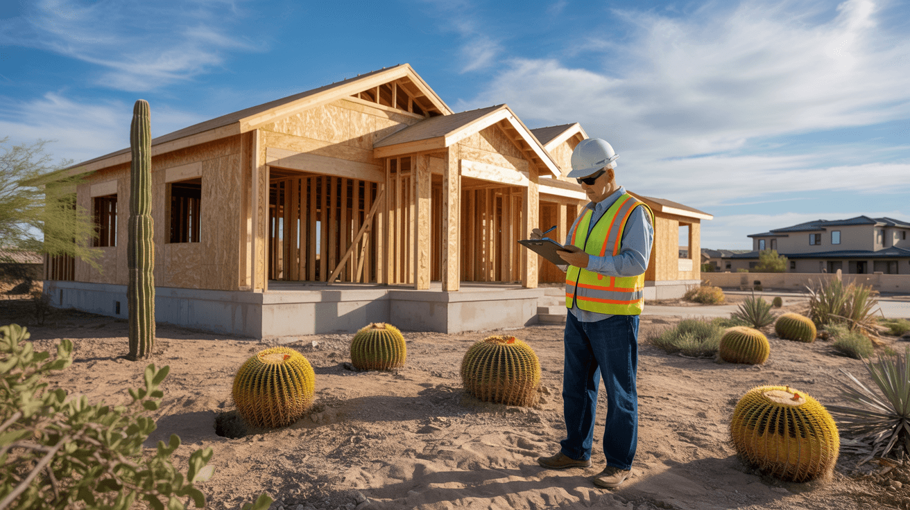 New construction phase inspection in Chandler, AZ with consultant reviewing framing before drywall installation