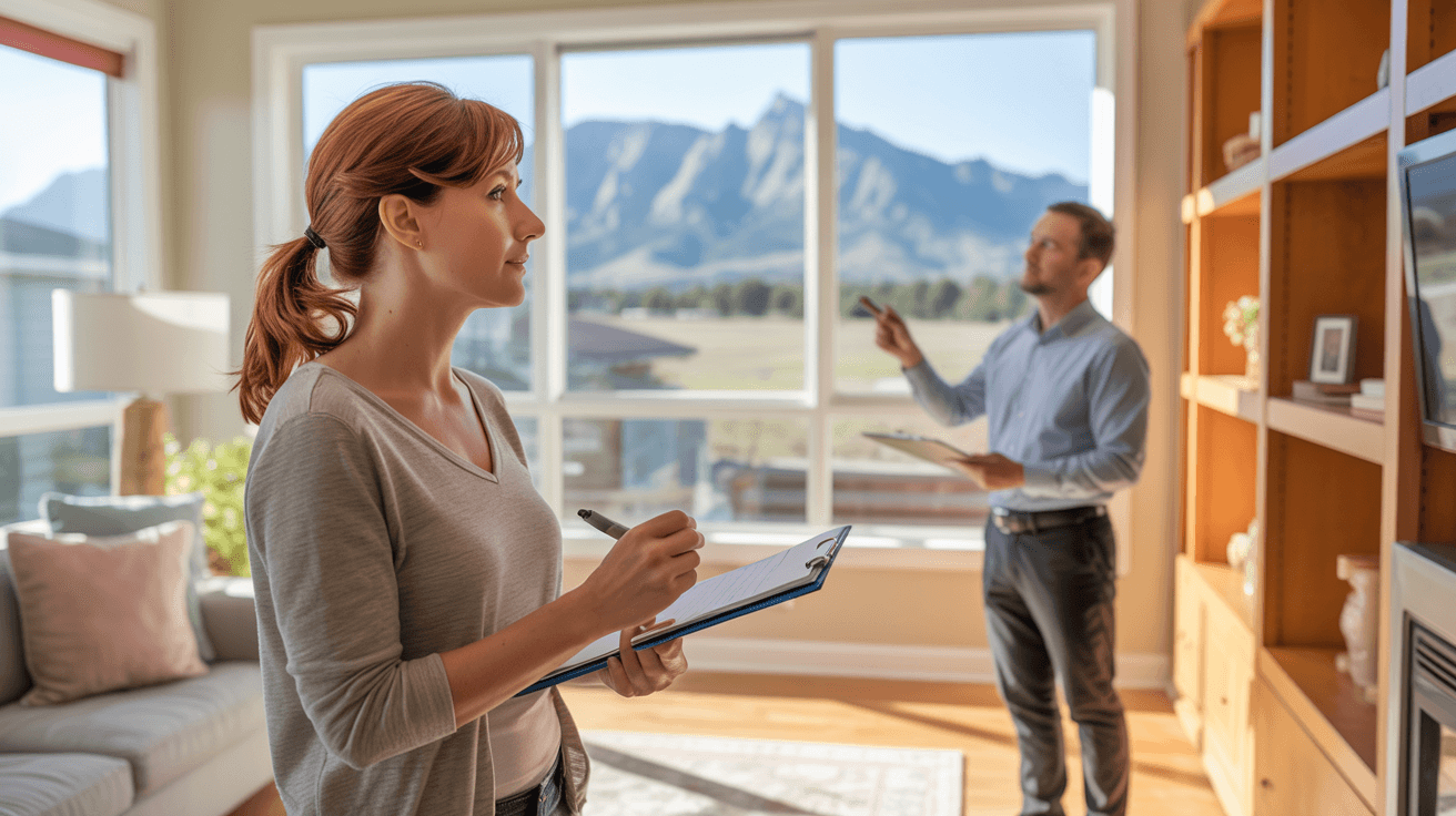 Buyer and home inspector during a home inspection in Boulder, CO reviewing the condition of a property before closing
