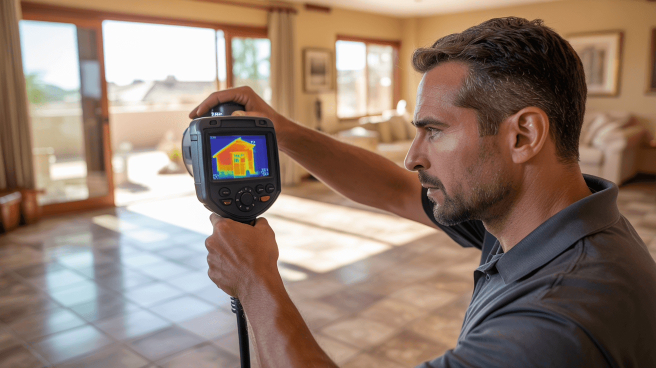 Thermal imaging inspection in Chandler home showing hidden heat and moisture signatures
