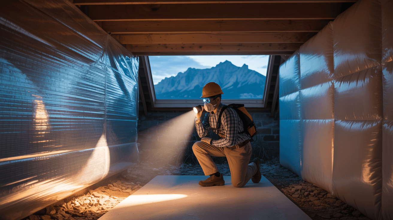 Crawlspace inspection in Boulder, CO home with inspector checking for moisture and structural issues