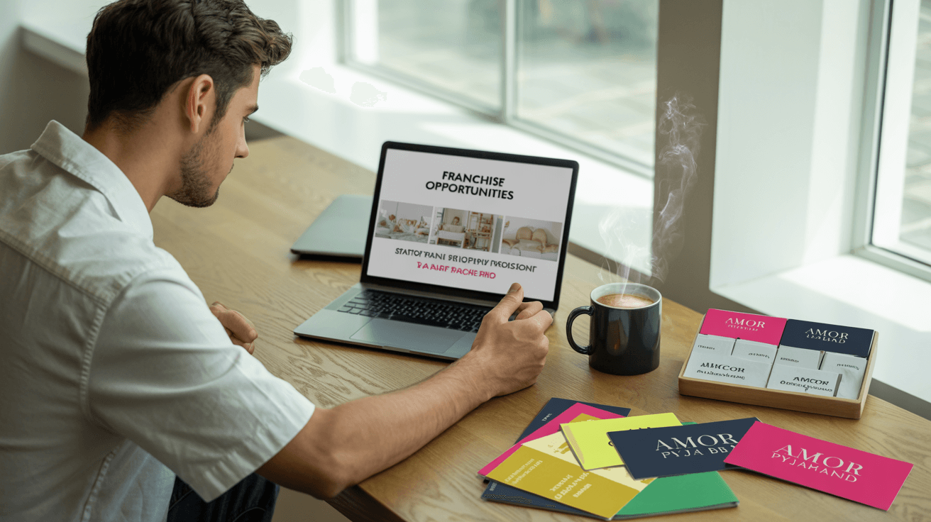 Franchisee exploring low-cost franchise kit and training resources at home
