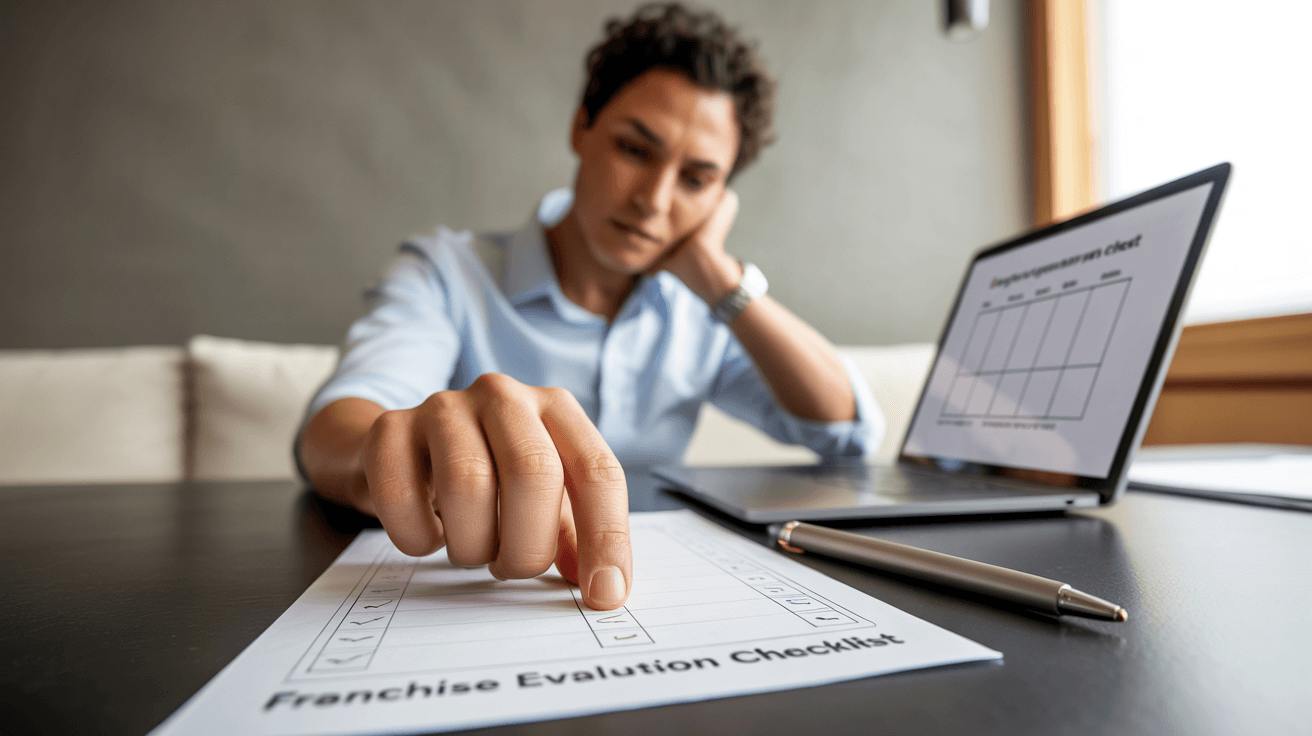 Entrepreneur comparing home inspection franchise models using an evaluation checklist.