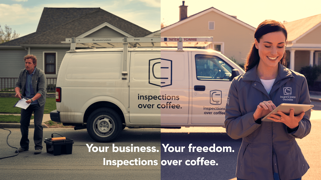 Side-by-side comparison of independent home inspector vs. franchisee with branded tools and support system.