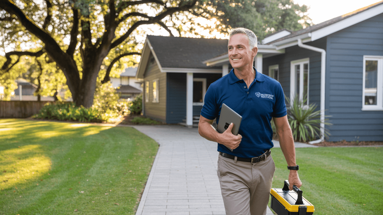Home inspection franchise owner arriving at a client’s home