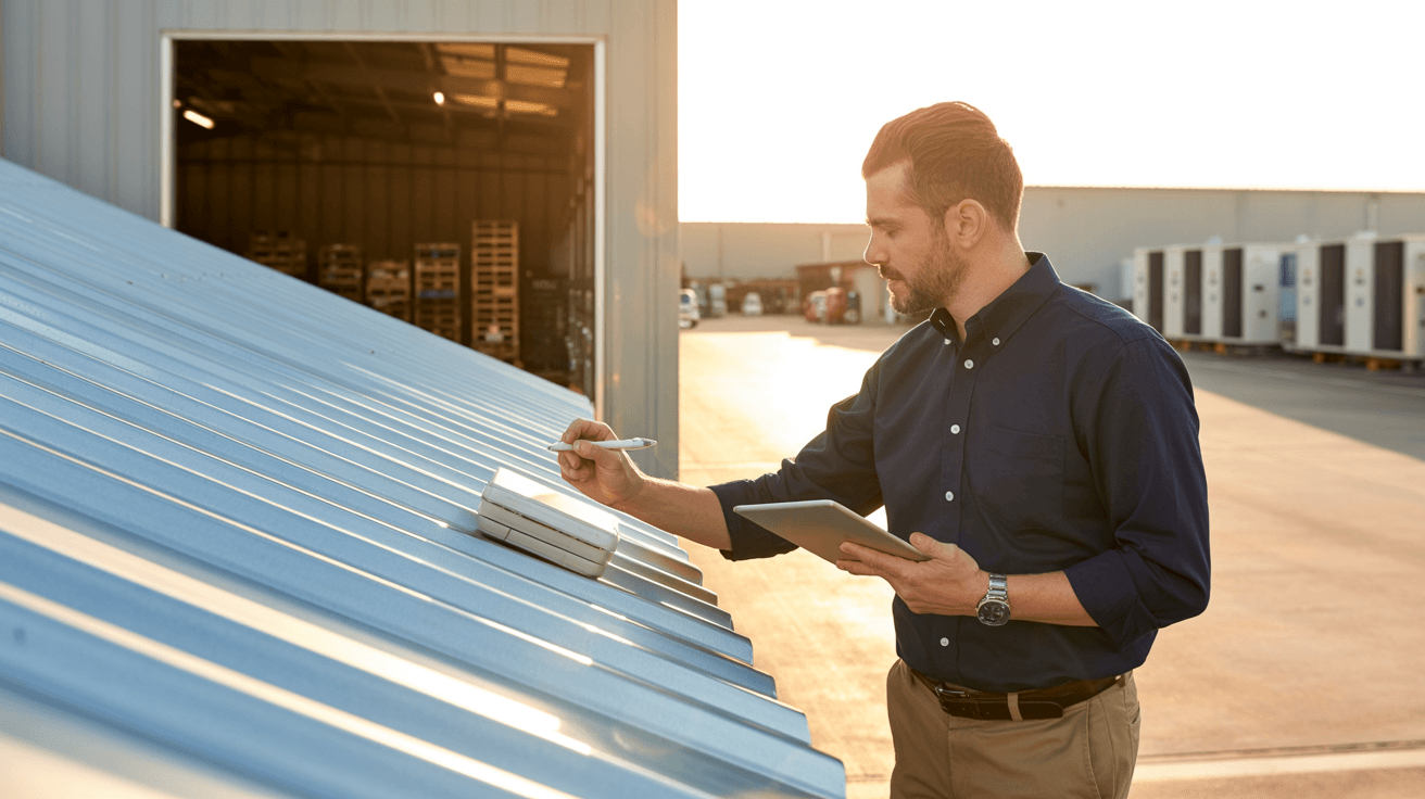 Inspector performing industrial property inspection at a Chandler, AZ warehouse facility