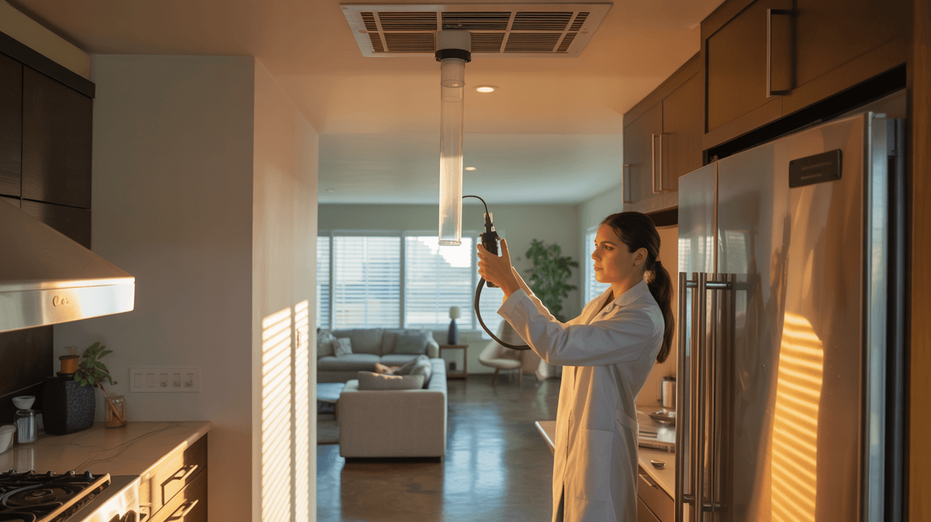 Indoor air quality test being performed in a Chandler, AZ home using digital sensors and sampling equipment
