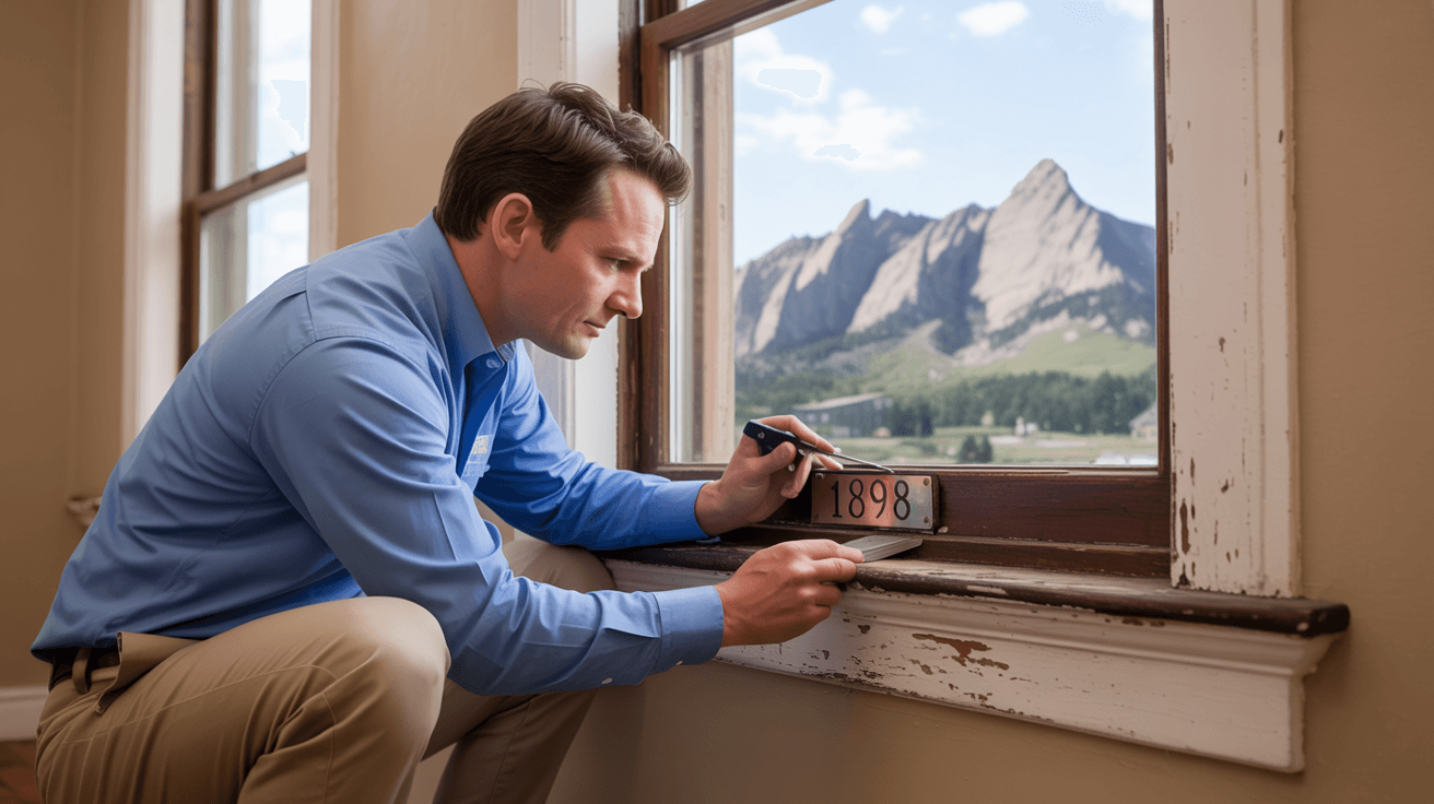 Inspector in Boulder, CO performing lead paint testing in an older home near the Flatirons