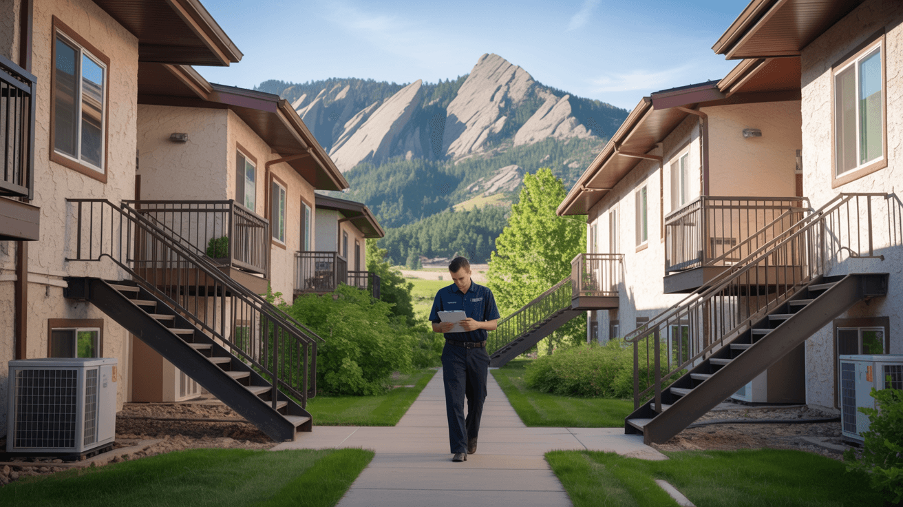 Boulder, CO multi-family housing inspection in progress across several attached rental units