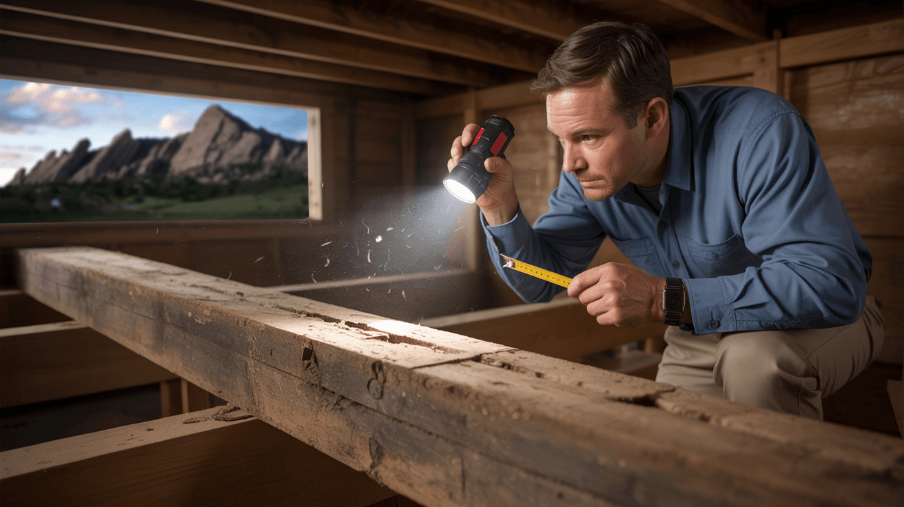 Termite inspector in Boulder, CO performing WDIIR inspection under a home