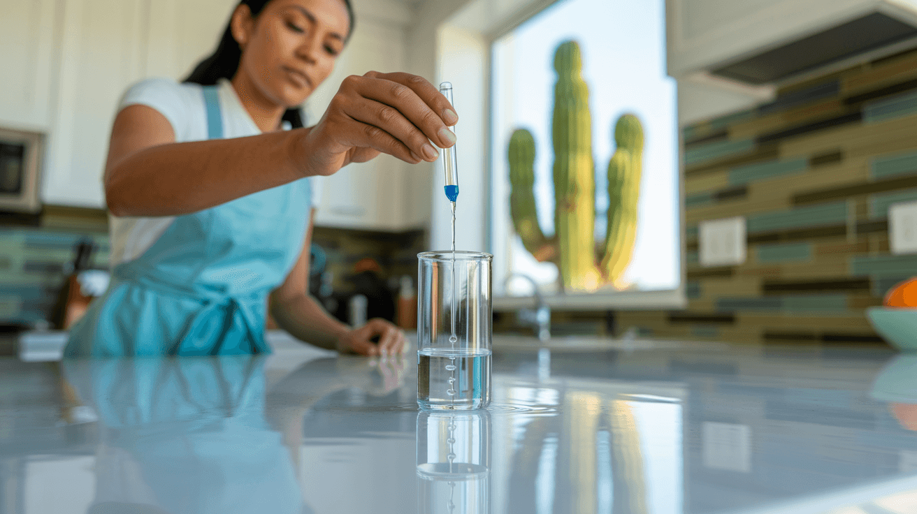 Water quality test being performed at the faucet of a Chandler, AZ home kitchen