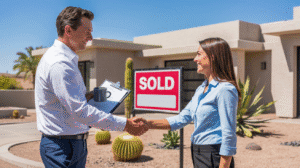 Tempe real estate agent and home inspector shaking hands after a successful partnership inspection.