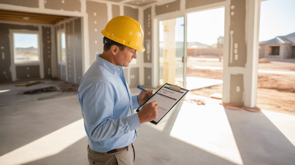 Gilbert home inspector performing a new construction inspection inside a recently built Arizona home.