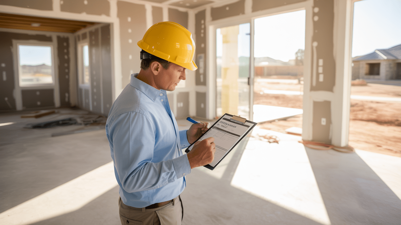 Gilbert home inspector performing a new construction inspection inside a recently built Arizona home.