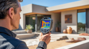 Gilbert home inspector using a thermal imaging camera to detect hidden moisture and insulation issues.