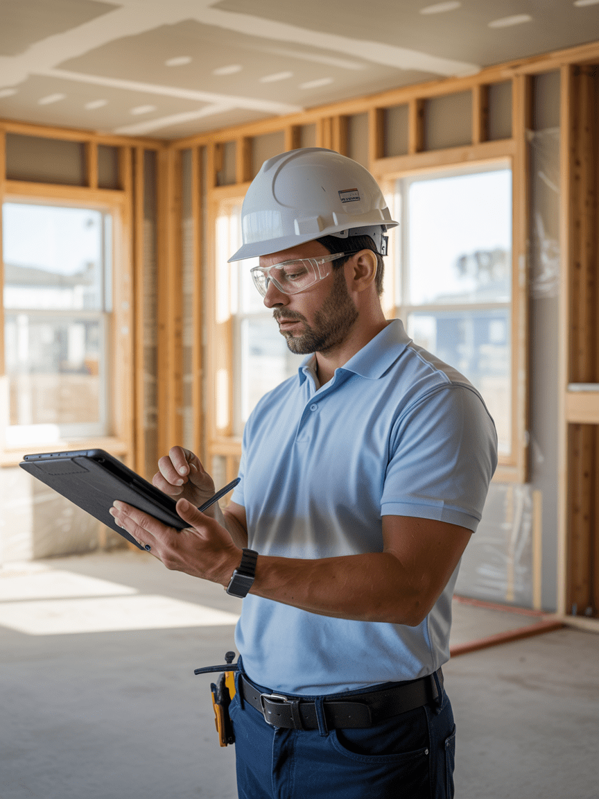 Tampa new construction inspection checklist on a tablet