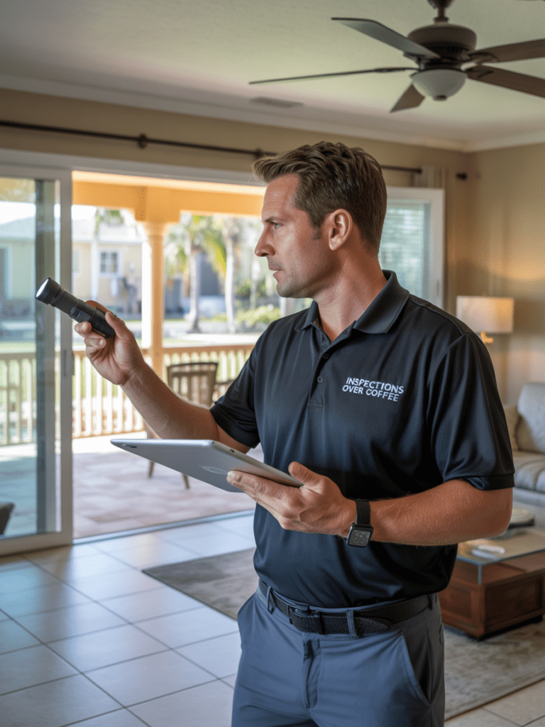 Home inspector documenting a pre-listing inspection in a Tampa, FL home