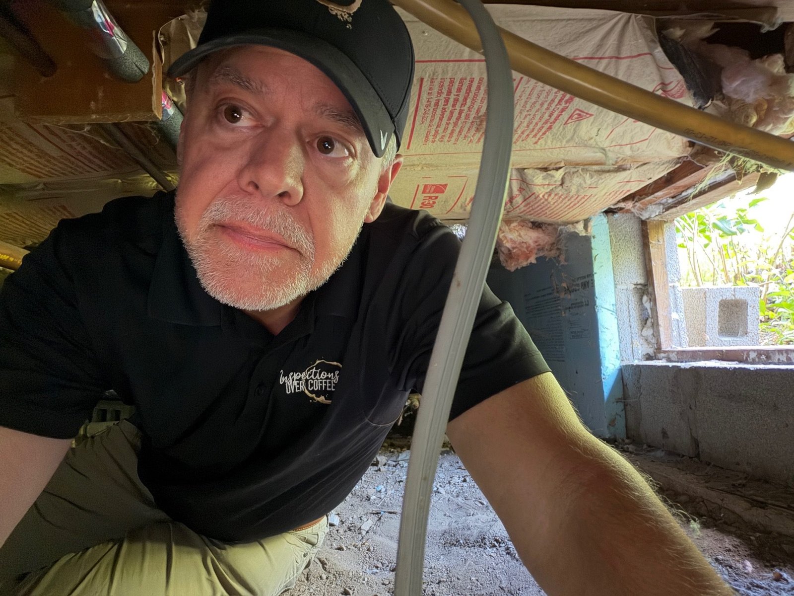 Inspector examining an accessible crawlspace at a Boulder home